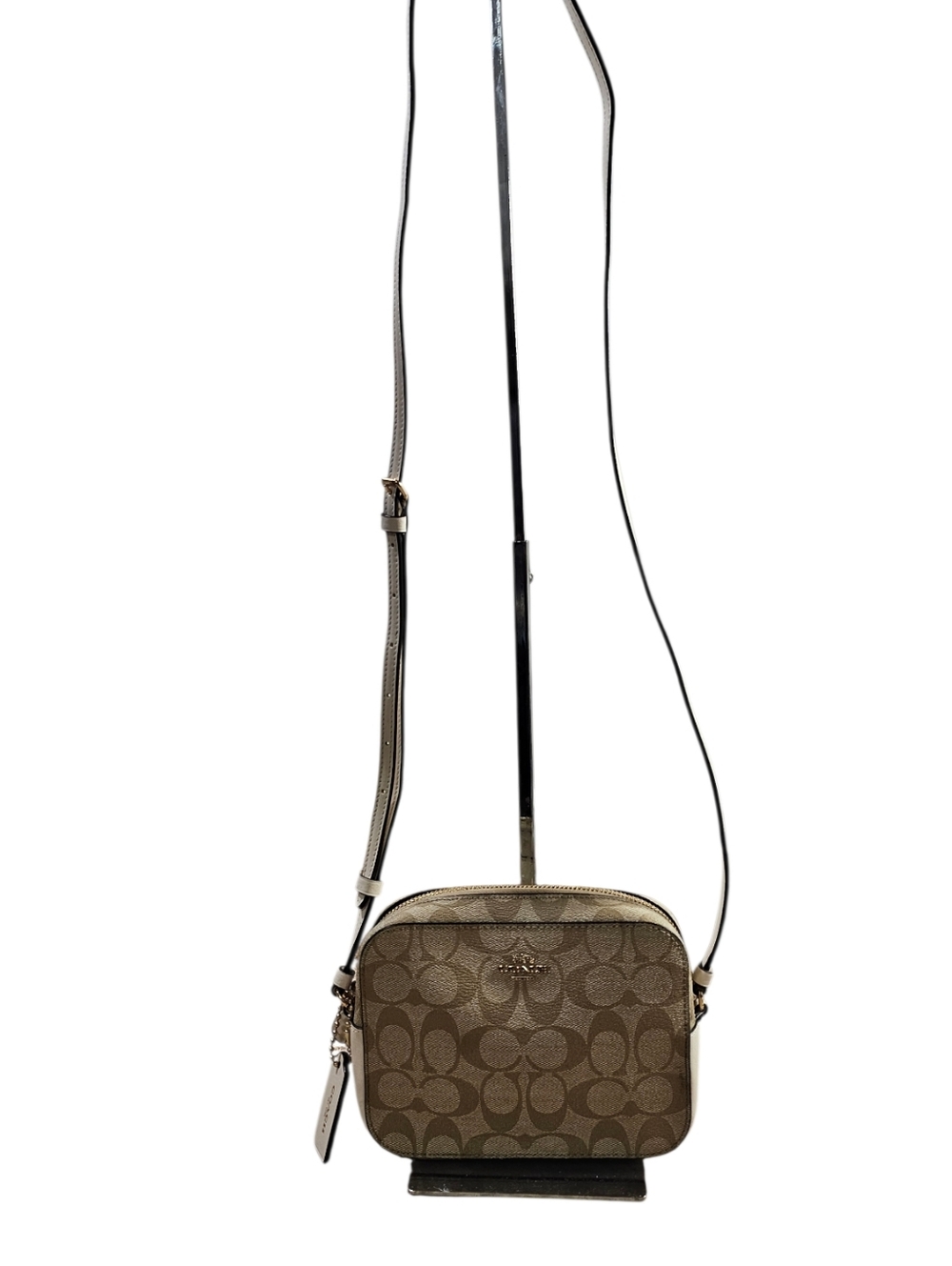 Coach Mini Camera Crossbody Bag Signature Canvas Light Khaki Chalk Gold EUC - Picture 8 of 8